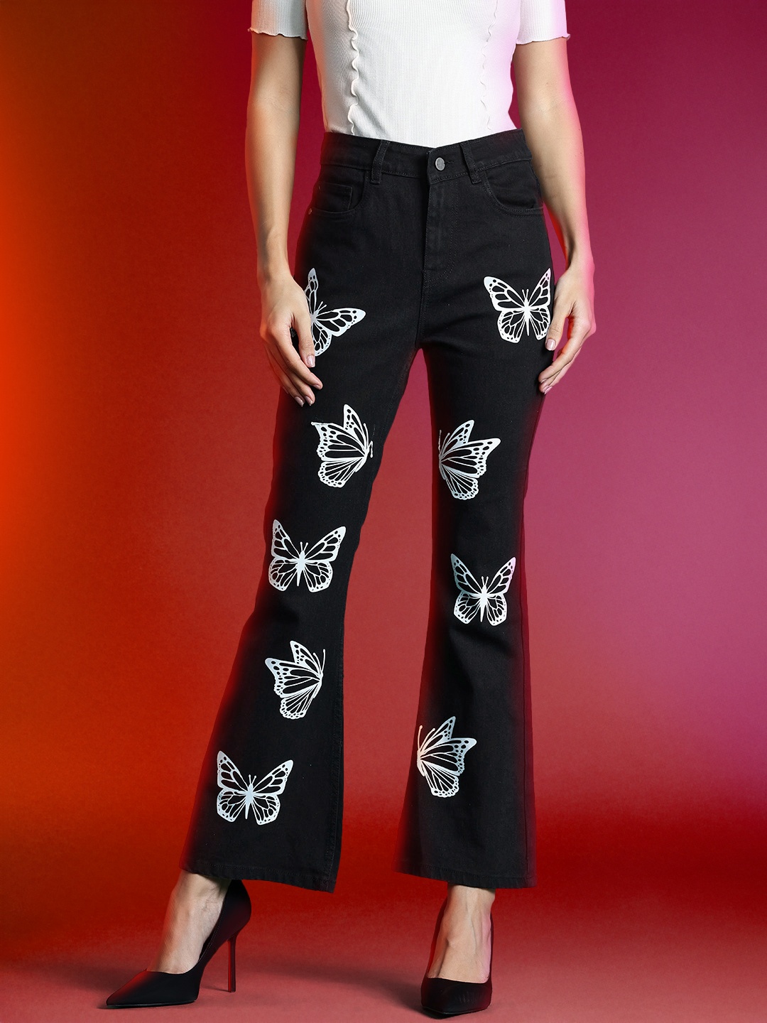 

DressBerry Women Bootcut Printed Stretchable Jeans, Black