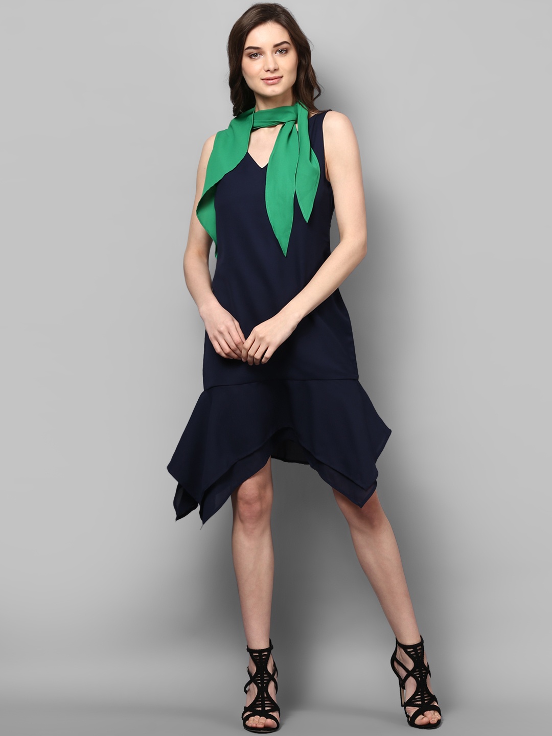 

STREET 9 Women Navy Blue Solid Drop-Waist Dress