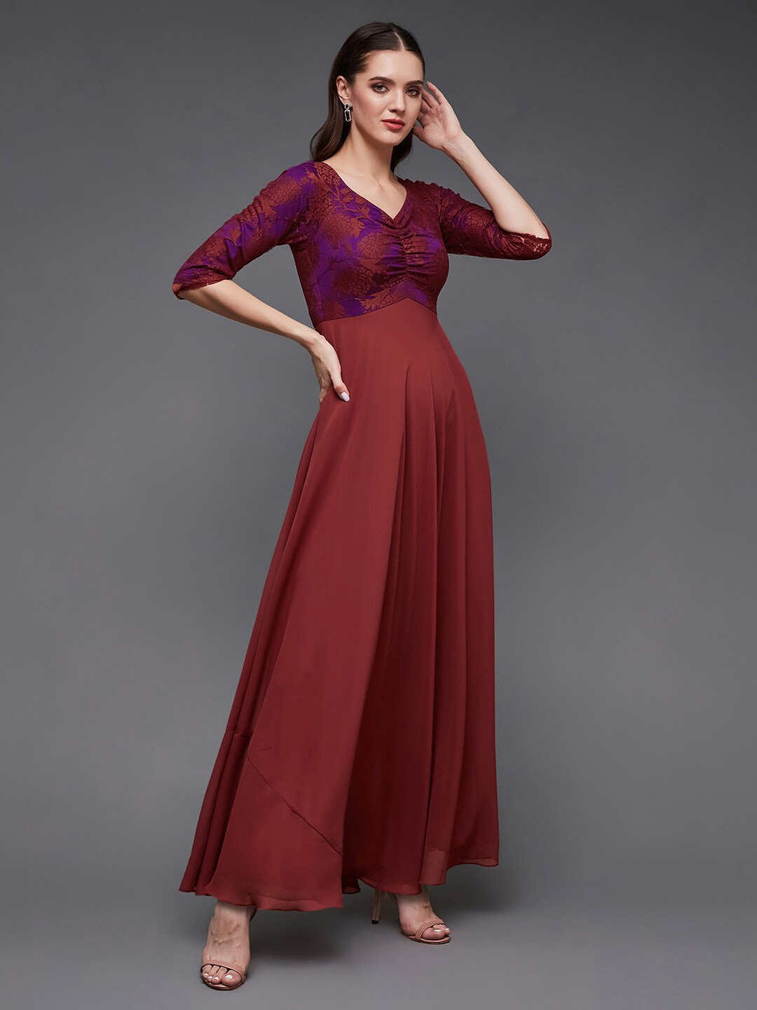 

Miss Chase Self Design Georgette Maxi Dress, Red