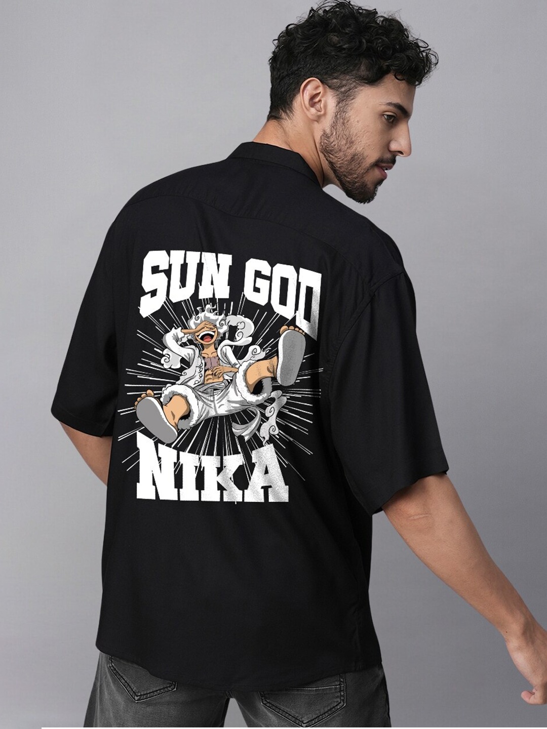 

PRONK Relaxed Fit Graphic Printed Casual Oversized Shirt, Black