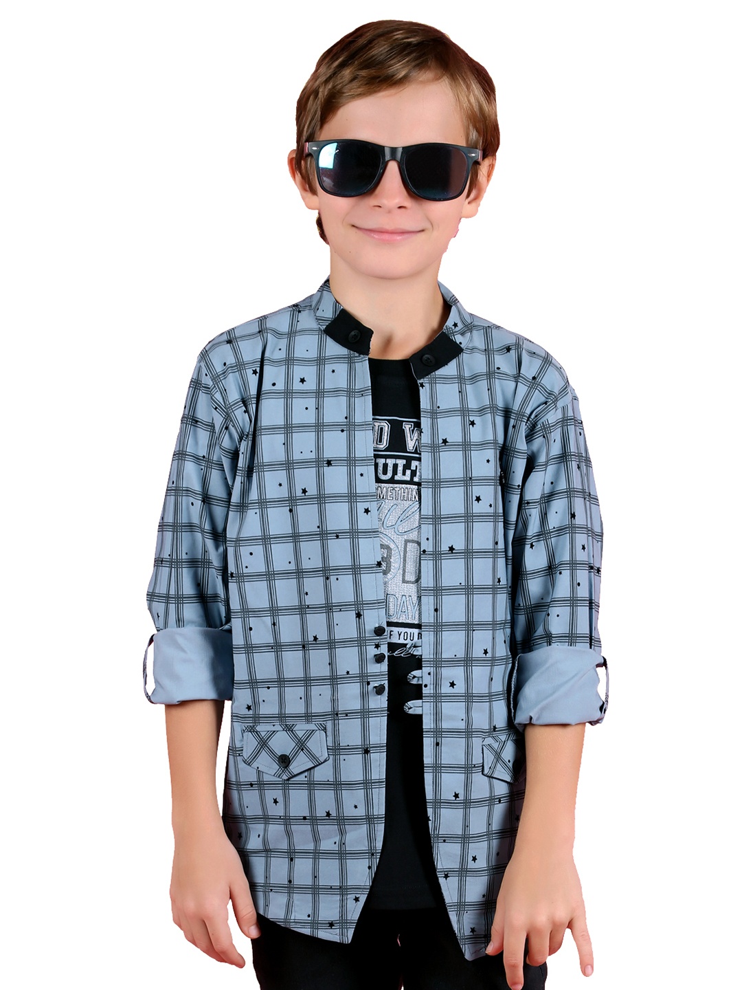

BAESD Boys Graphic Printed Round Neck Short Sleeves Cotton Regular T-shirt With Shacket, Blue