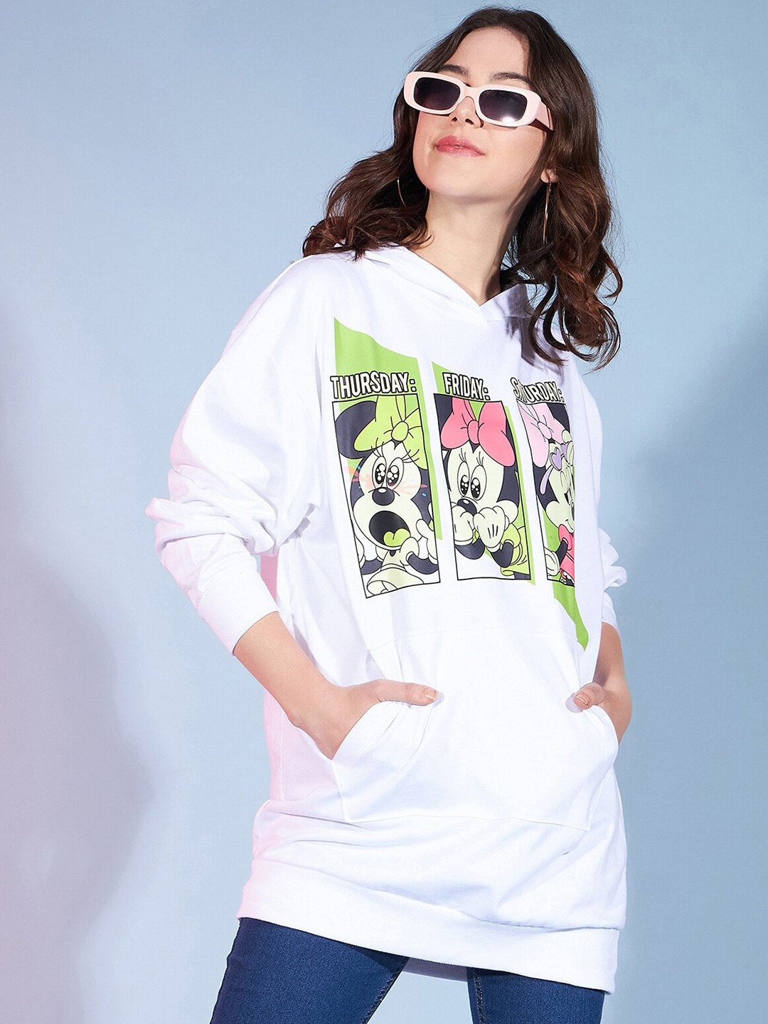 

DressBerry White Graphic Minnie Mouse Hooded Pullover Pure Cotton Sweatshirt