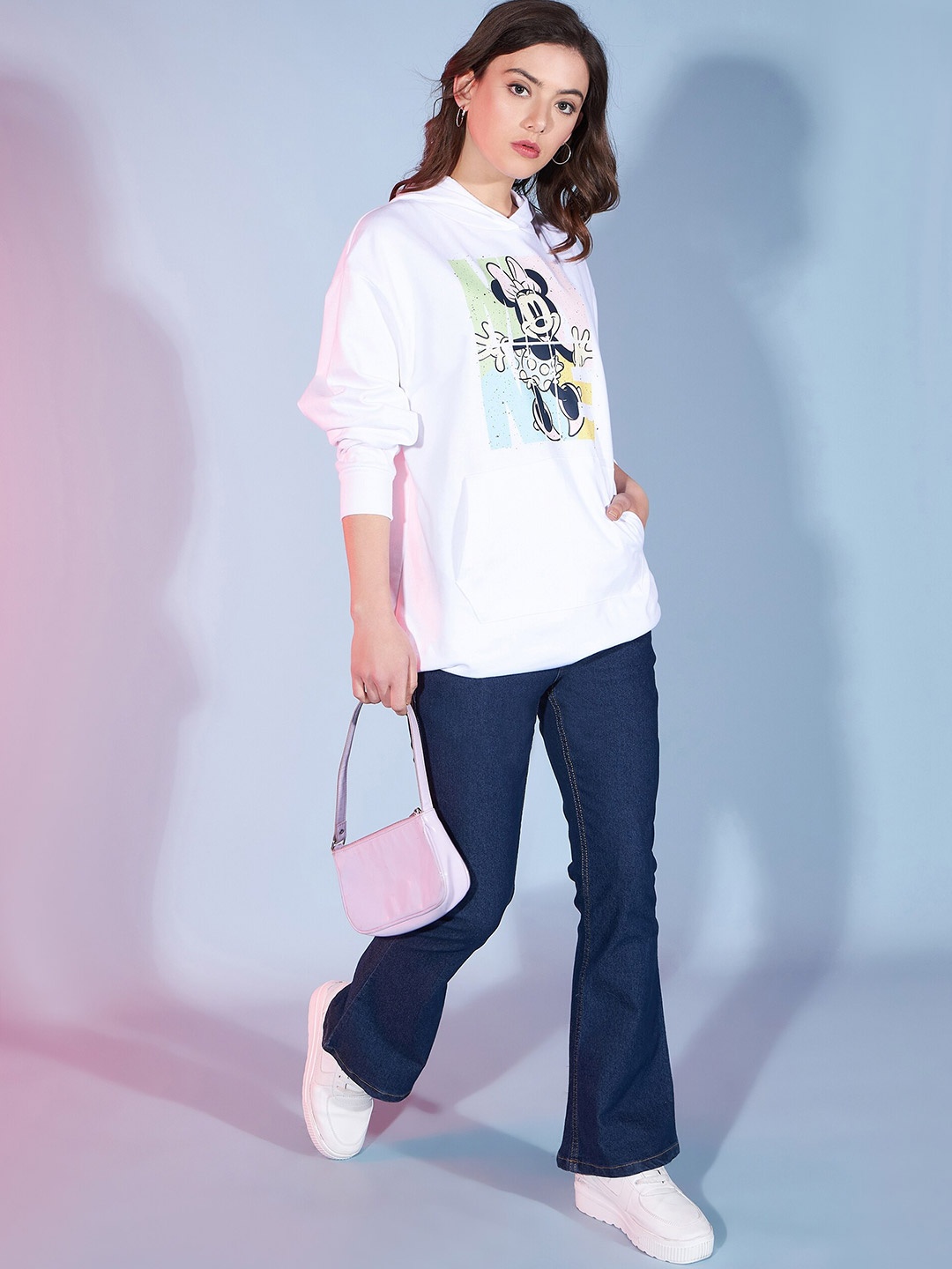 

DressBerry White Graphic Minnie Mouse Hooded Pullover Pure Cotton Sweatshirt