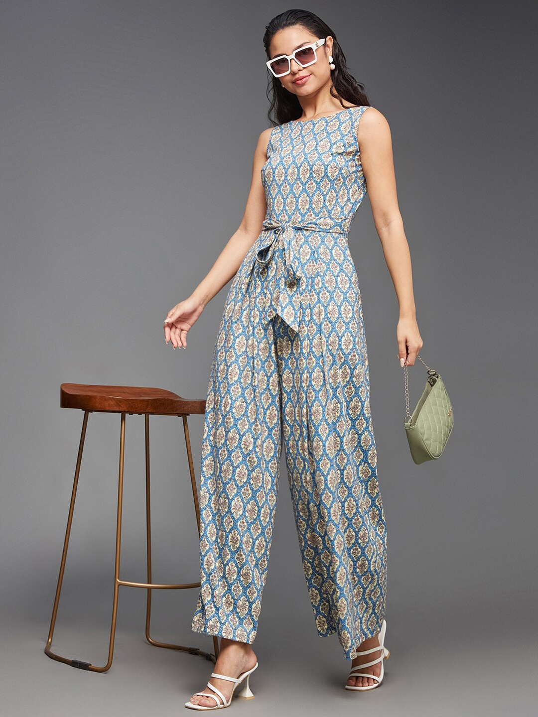 

Miss Chase Ethnic Motifs Printed Pure Cotton Basic Jumpsuit, Off white