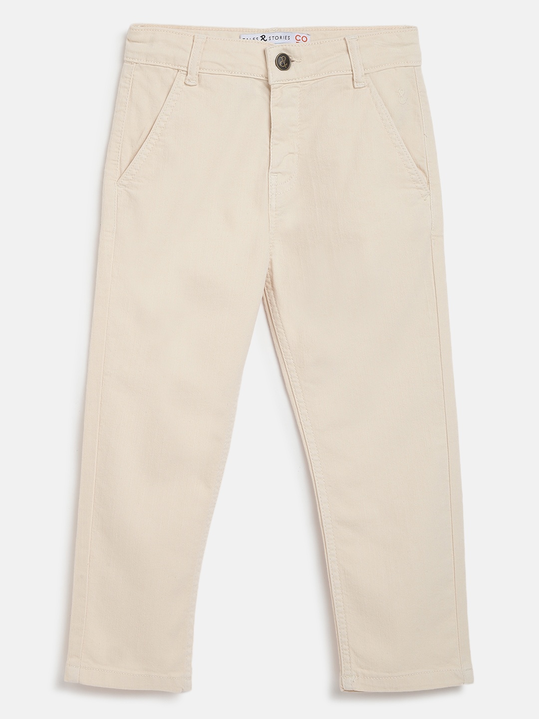 

TALES & STORIES Boys Mid-Rise Slim Fit Chinos, Cream