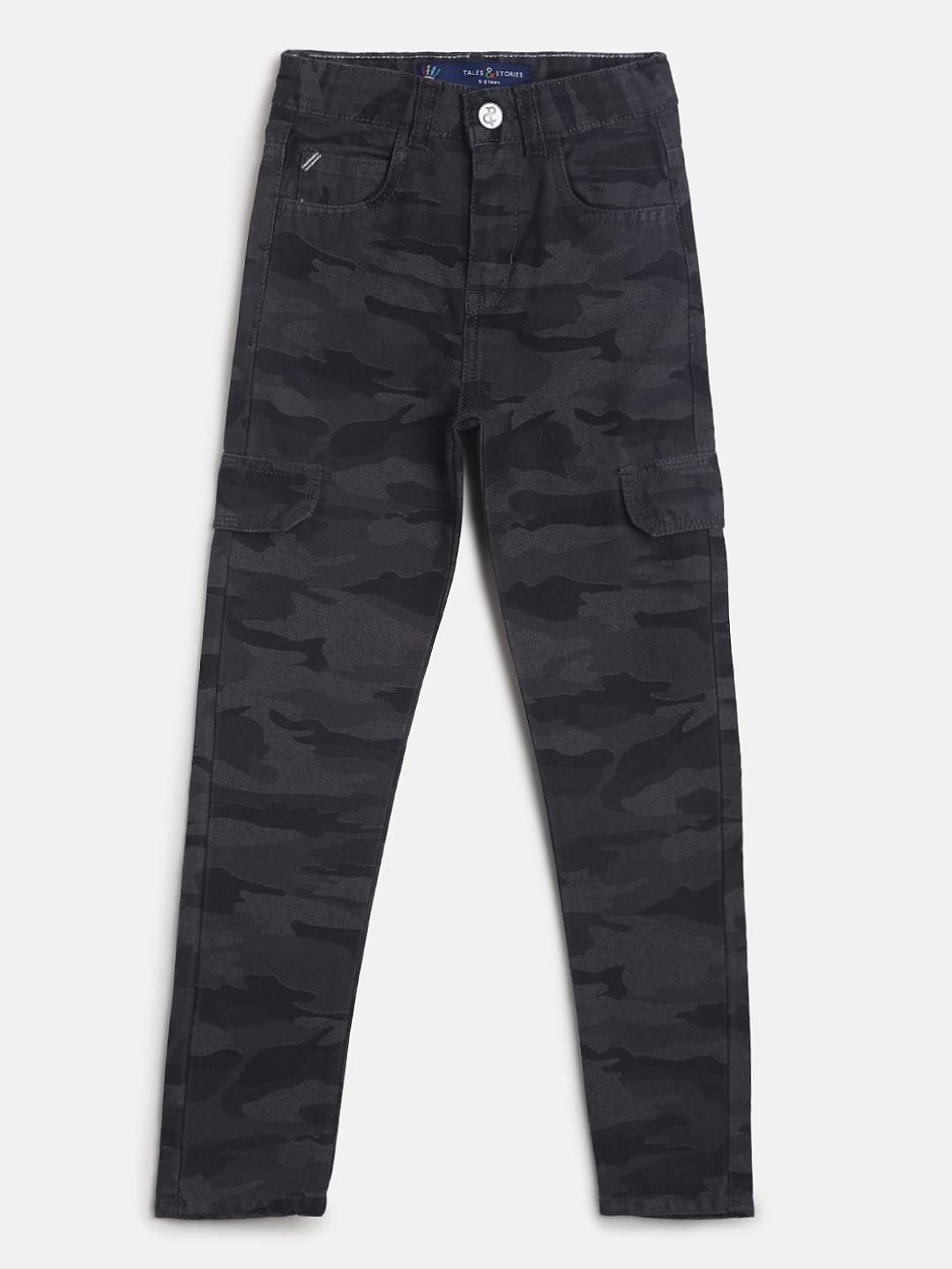 

TALES & STORIES Boys Camouflage Printed Slim Fit Cargos, Grey