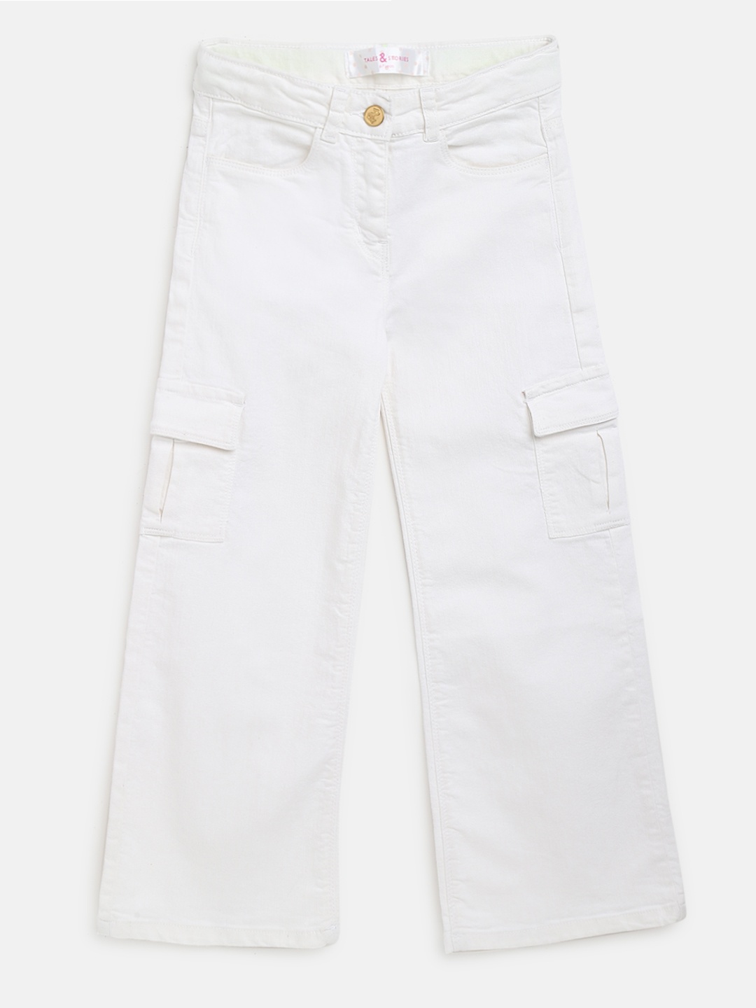 

TALES & STORIES Girls Mid-Rise Cotton Flared Cargos, White