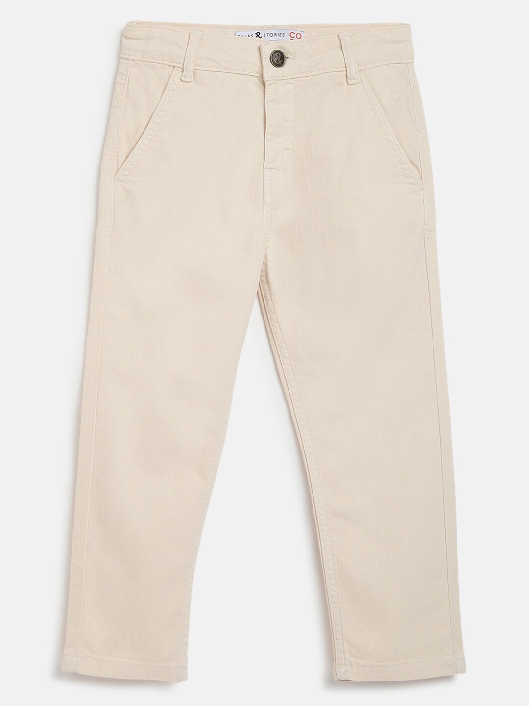 

TALES & STORIES Boys Mid-Rise Slim Fit Chinos Trousers, Cream