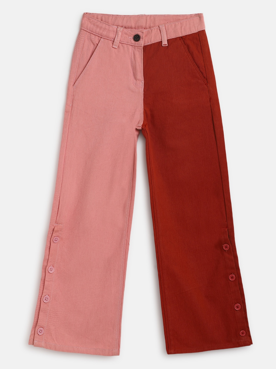 

TALES & STORIES Girls Colourbloacked Mid-Rise Cotton Trousers, Pink