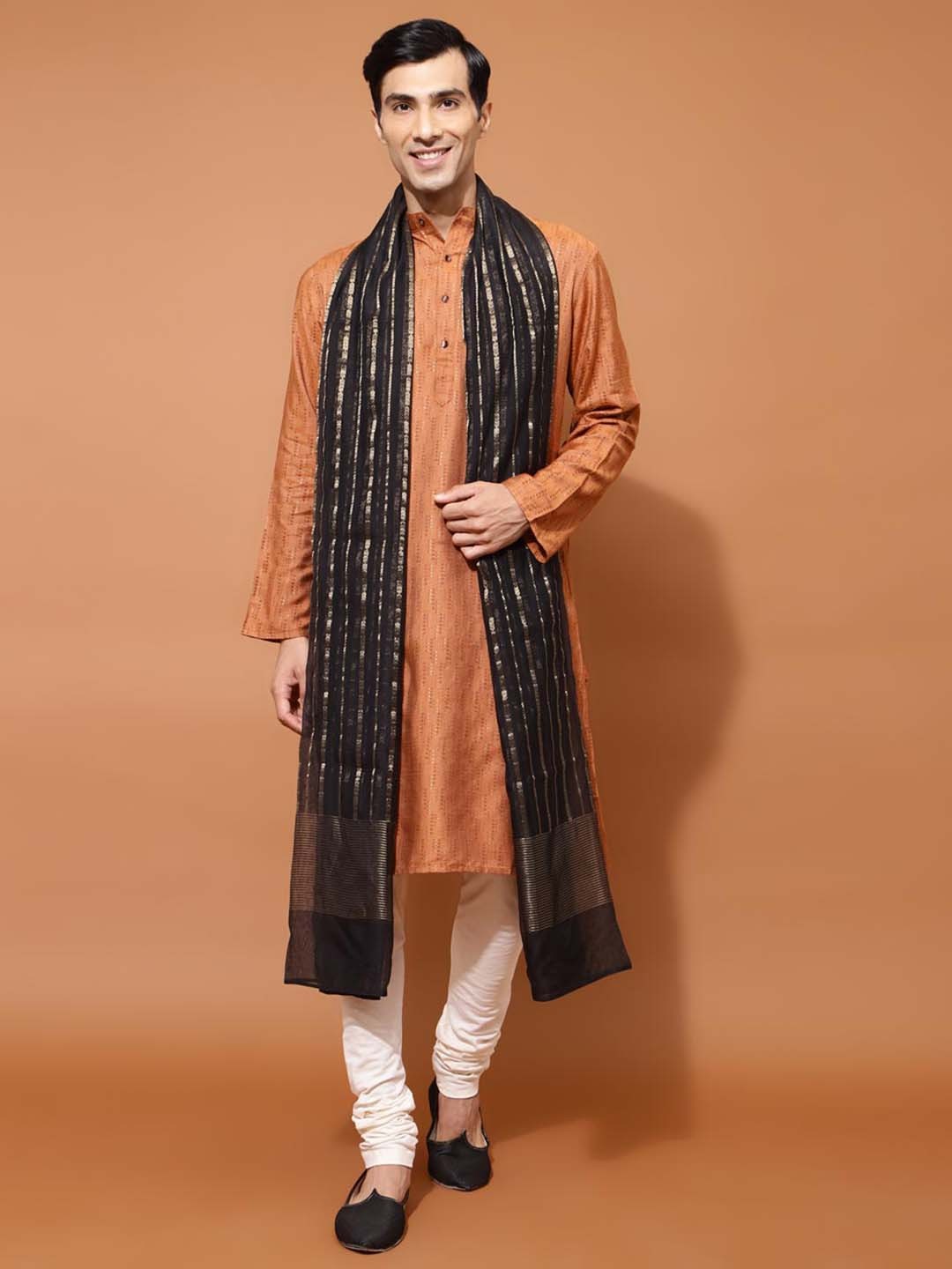 

Fabindia Men Striped Stole, Black