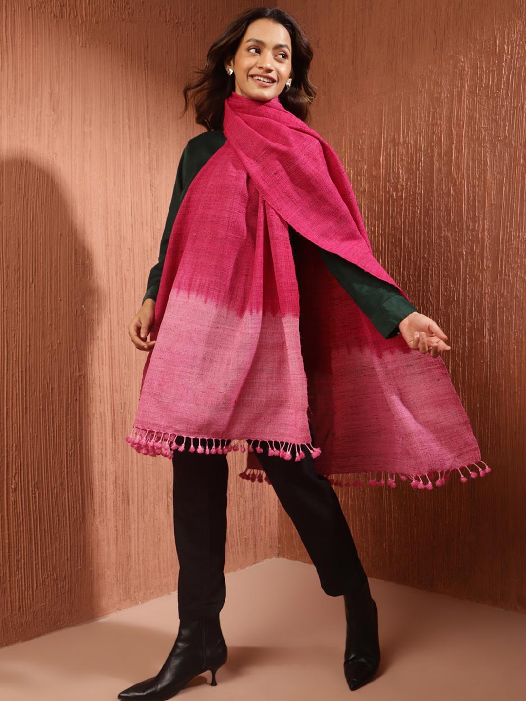 

Fabindia Tye & Dye Printed Woolen Shawl, Pink