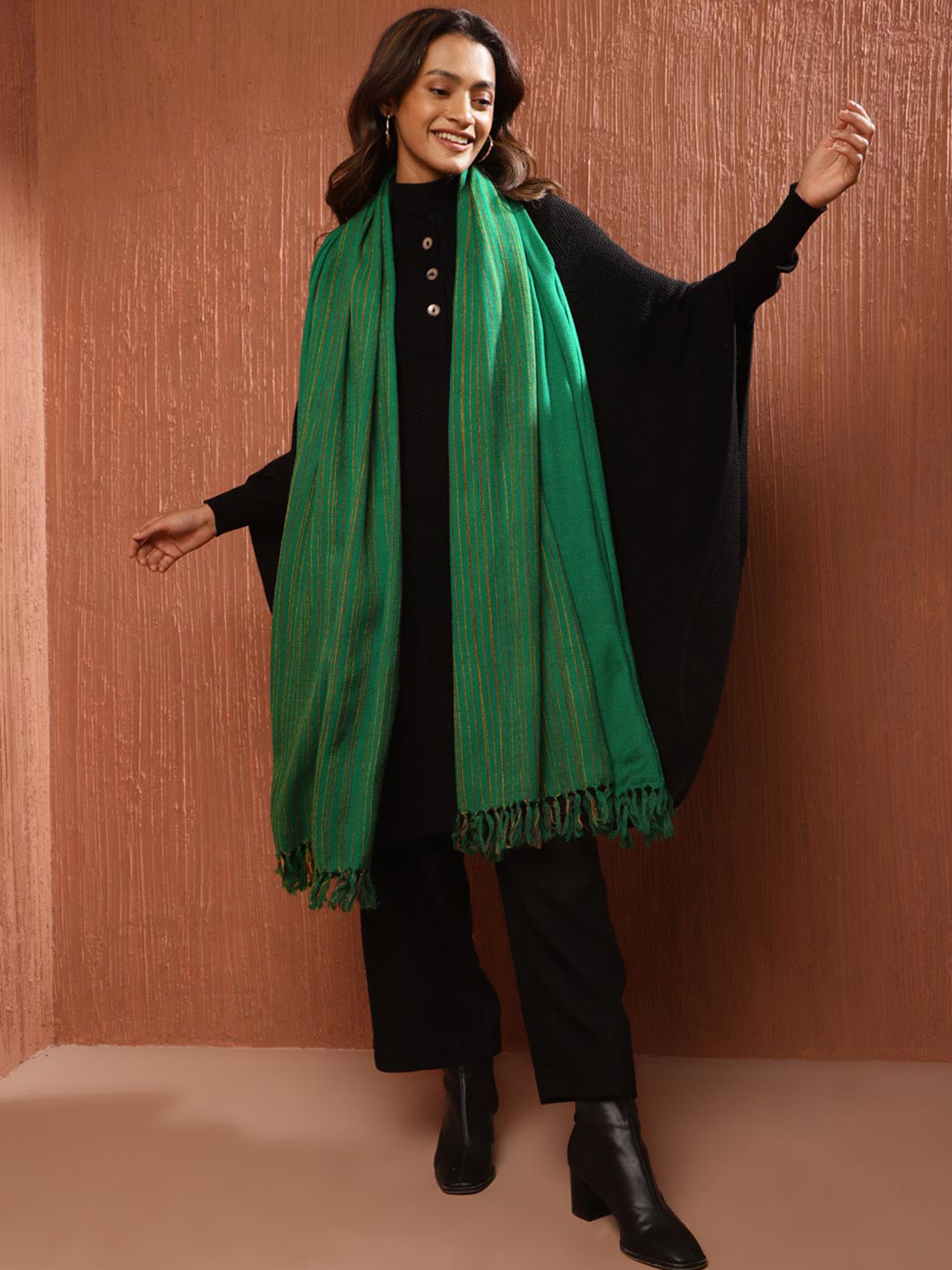 

Fabindia Striped Woolen Shawl, Green