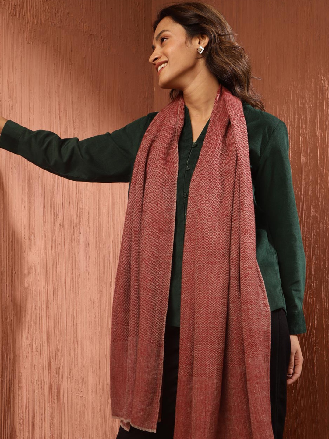 

Fabindia Women Woven Design Woollen Stole, Maroon