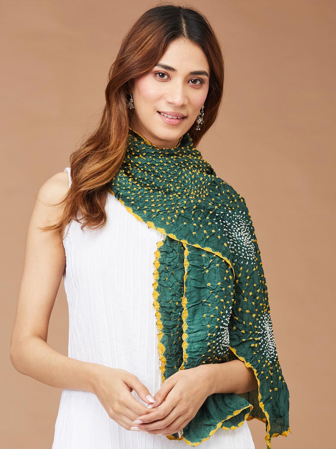 

Fabindia Bandhani Printed Modal Stole, Green