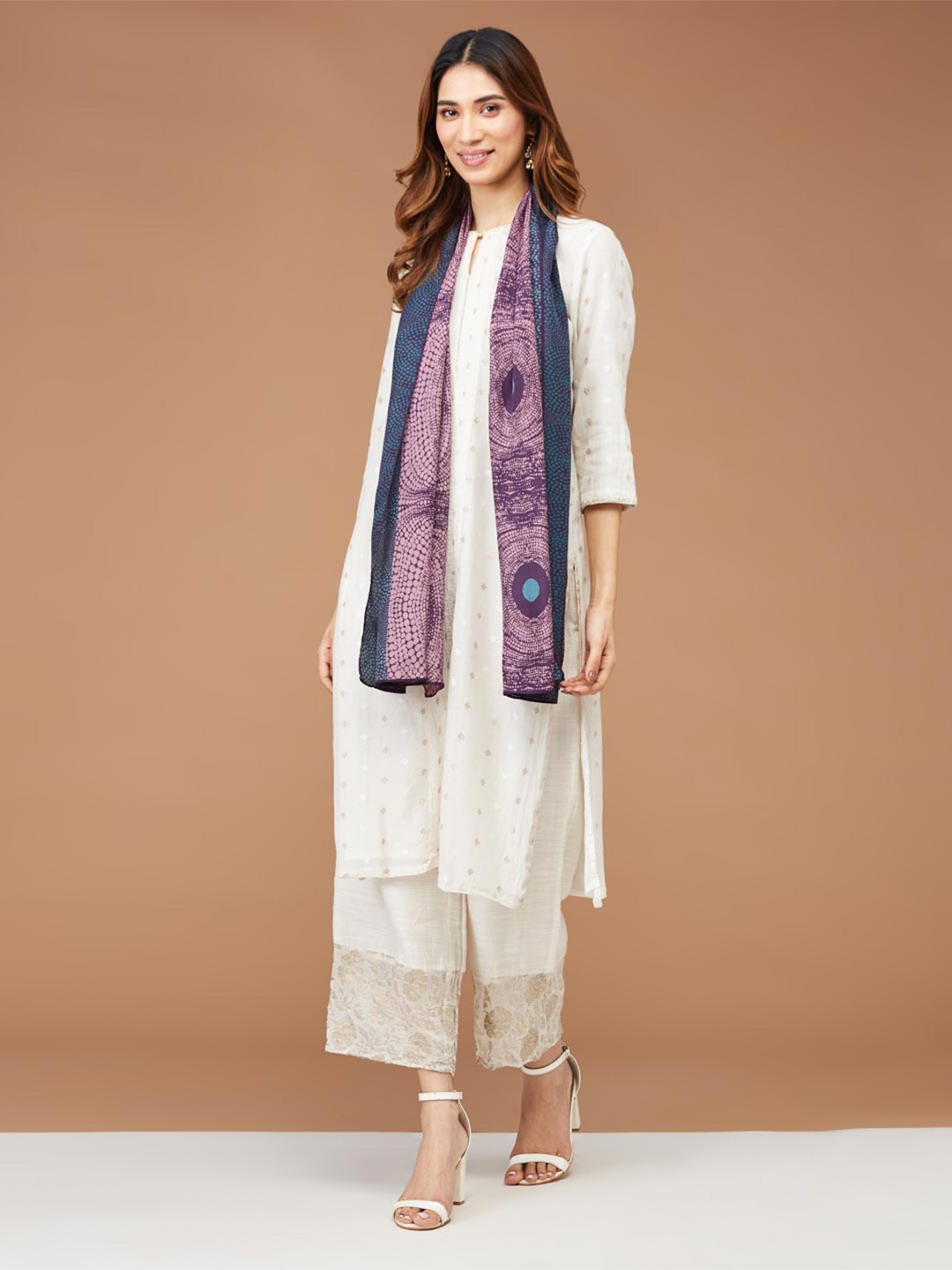 

Fabindia Geometric Printed Silk Stole, Purple