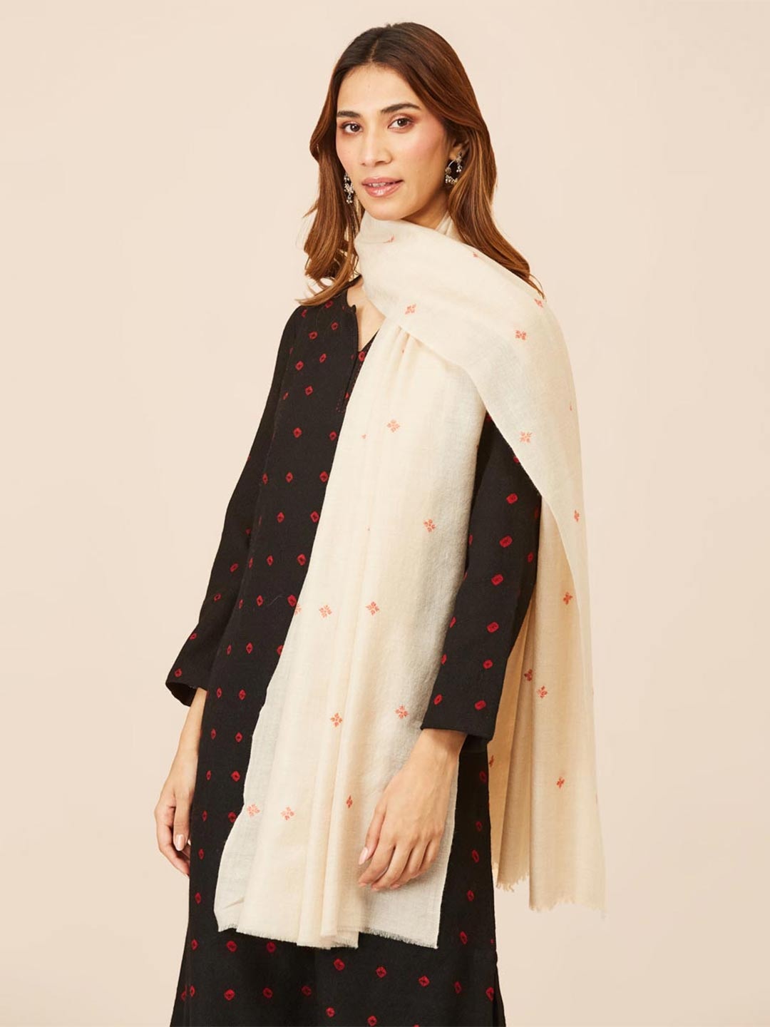 

Fabindia Ethnic Motifs Embroidered Stole, Beige