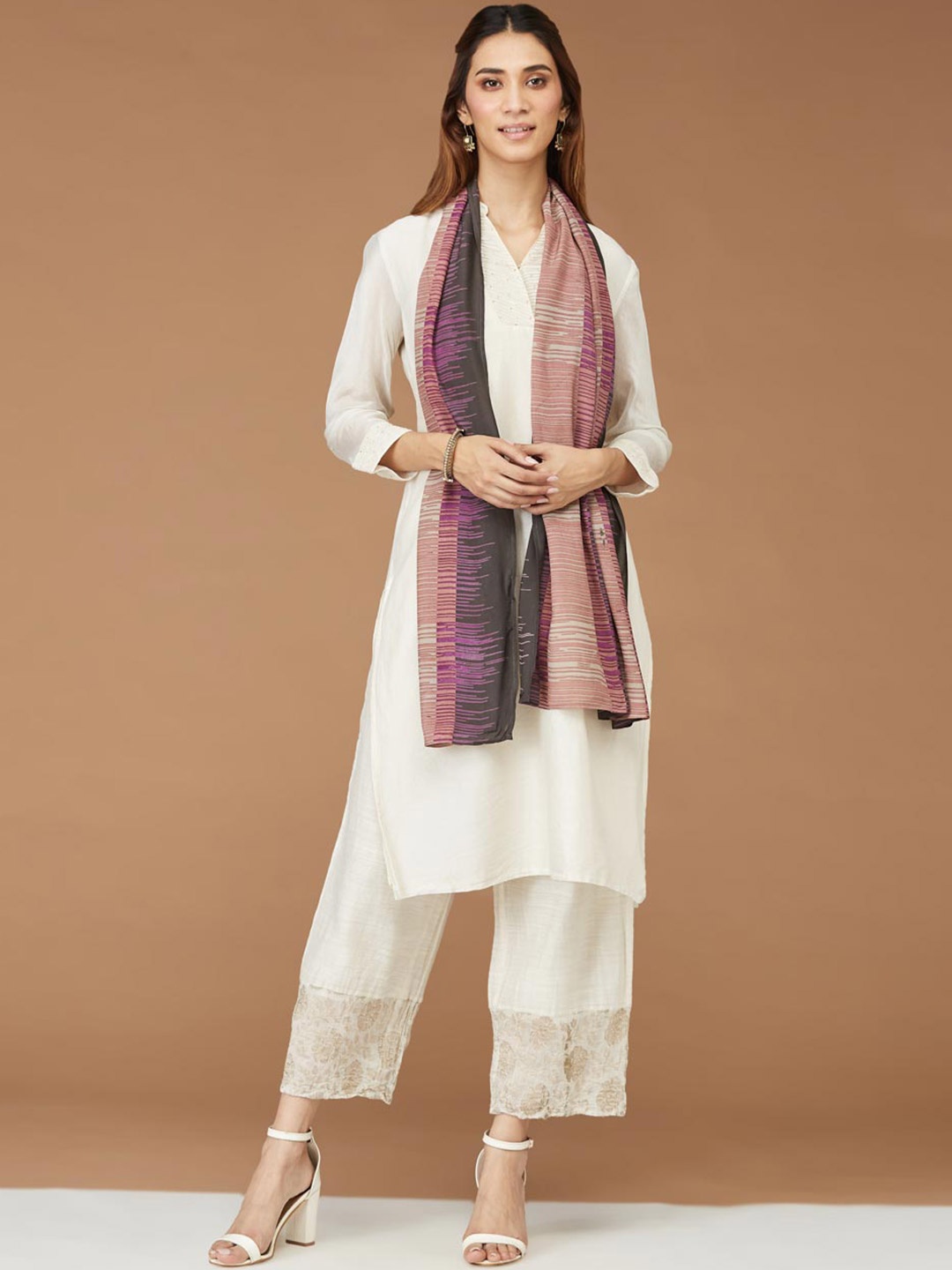 

Fabindia Woven Striped Stole, Pink