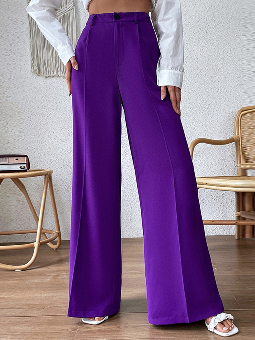 

StyleCast Women Purple Loose Fit High-Rise Easy Wash Parallel Trousers