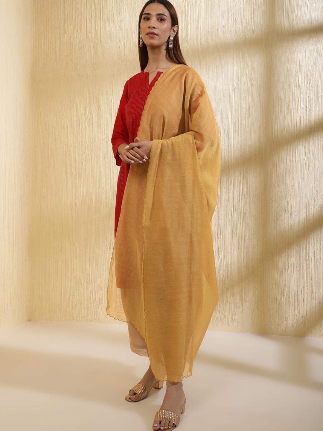 

Fabindia Solid Cotton Silk Dupatta, Mustard
