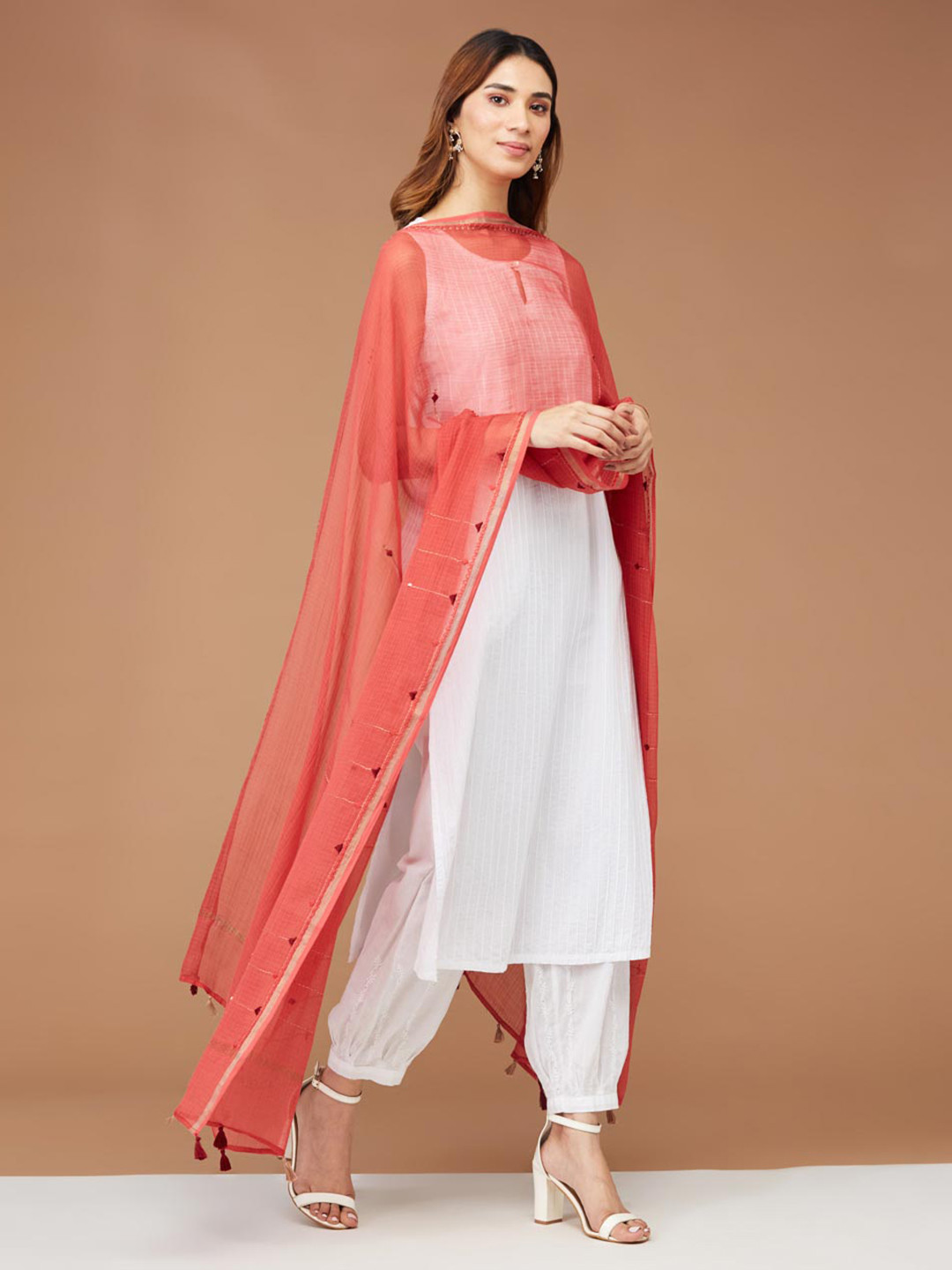 

Fabindia Woven Designed Cotton Silk Dupatta, Red