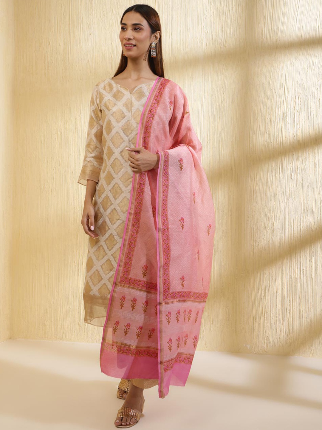 

Fabindia Floral Printed Dupatta, Pink