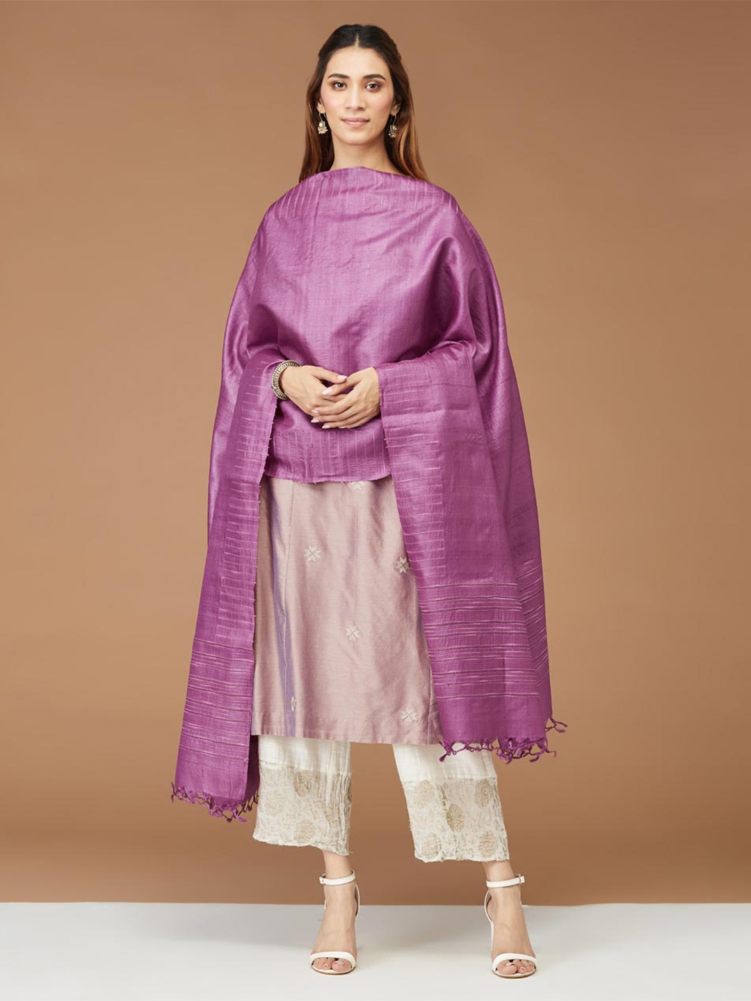 

Fabindia Tasselled border Dupatta, Purple