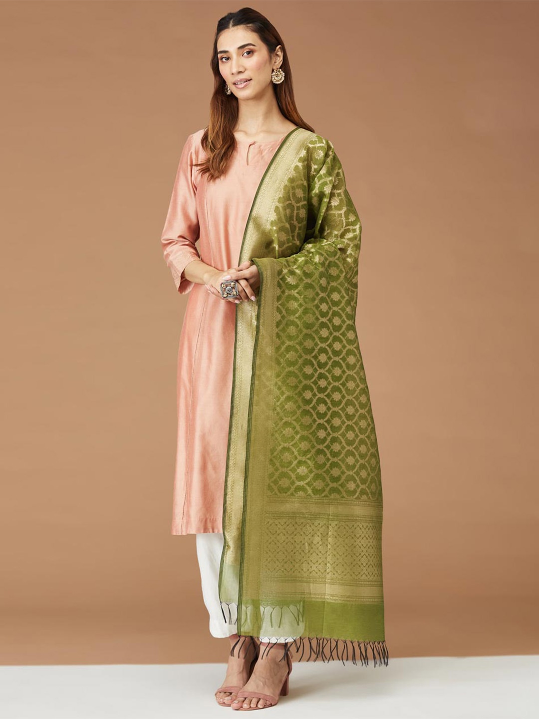 

Fabindia Woven Design Dupatta With Zari, Green