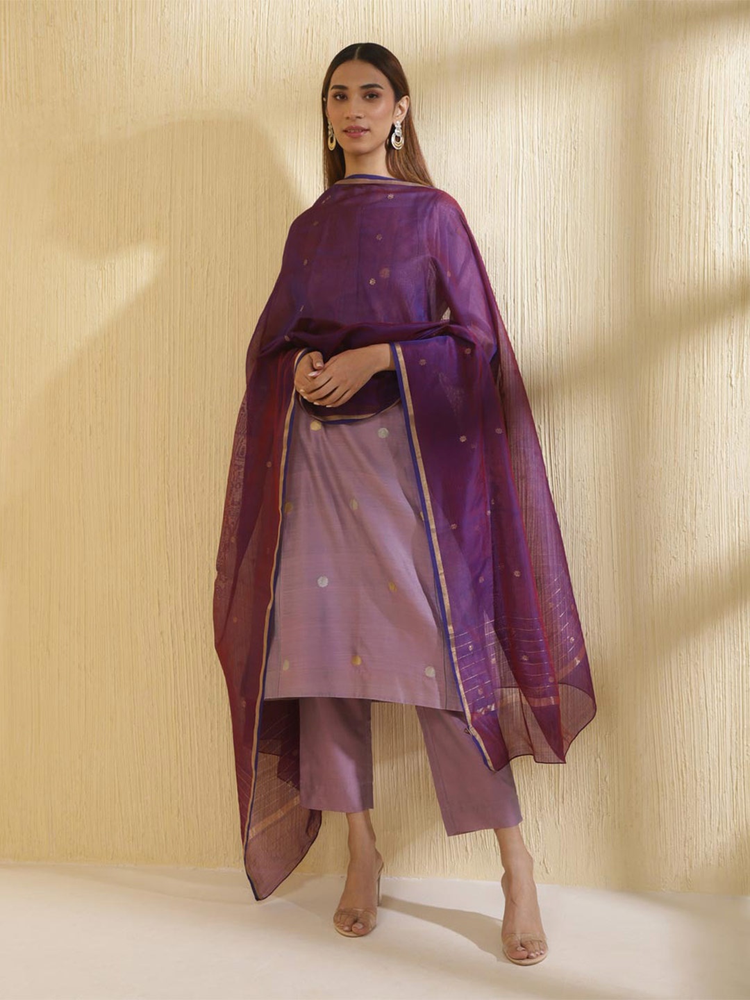 

Fabindia Ethnic Motifs Woven Design Cotton Silk Dupatta, Purple