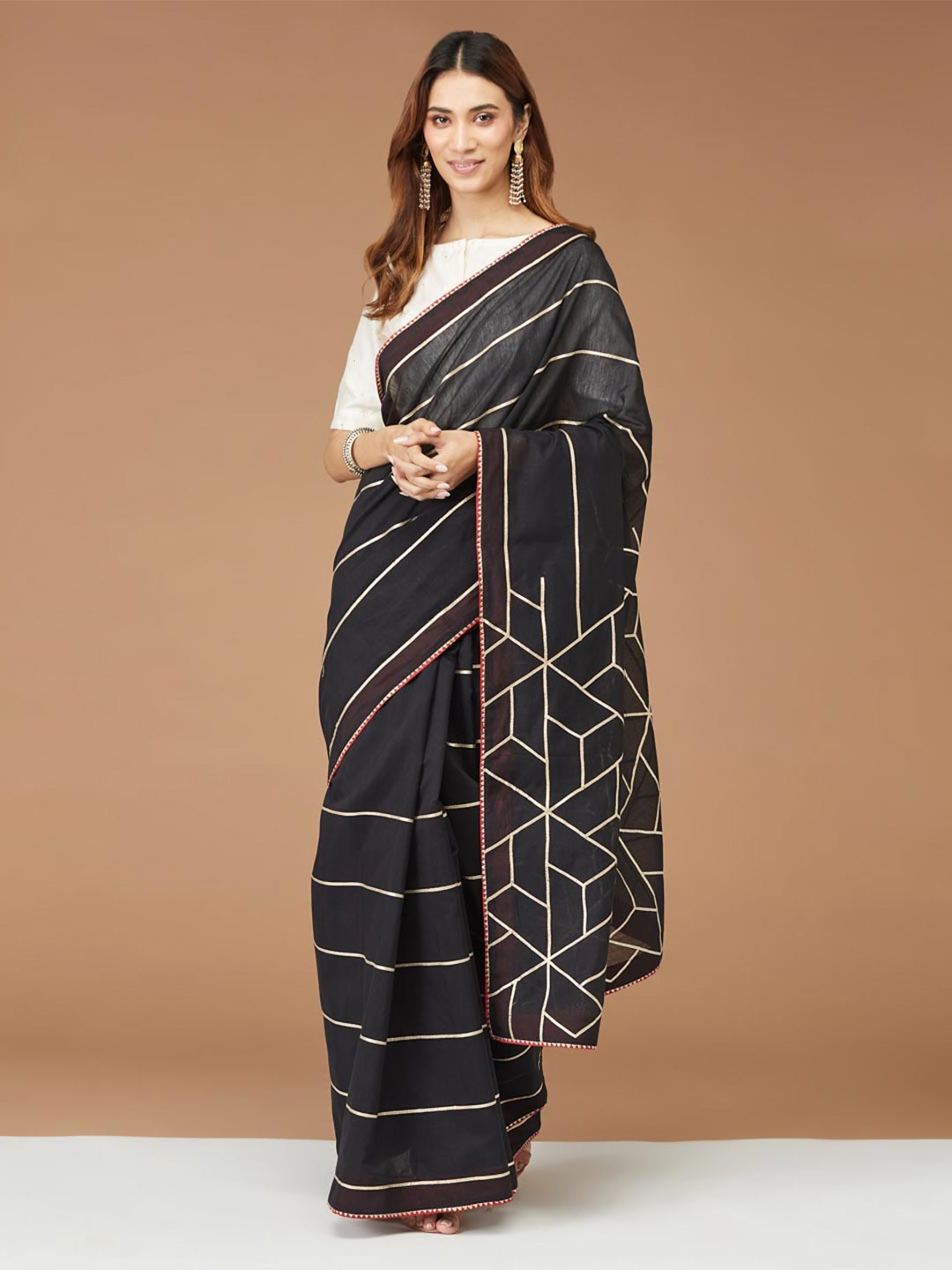 

Fabindia Black & SilverToned Gotta Patti Silk Cotton Saree