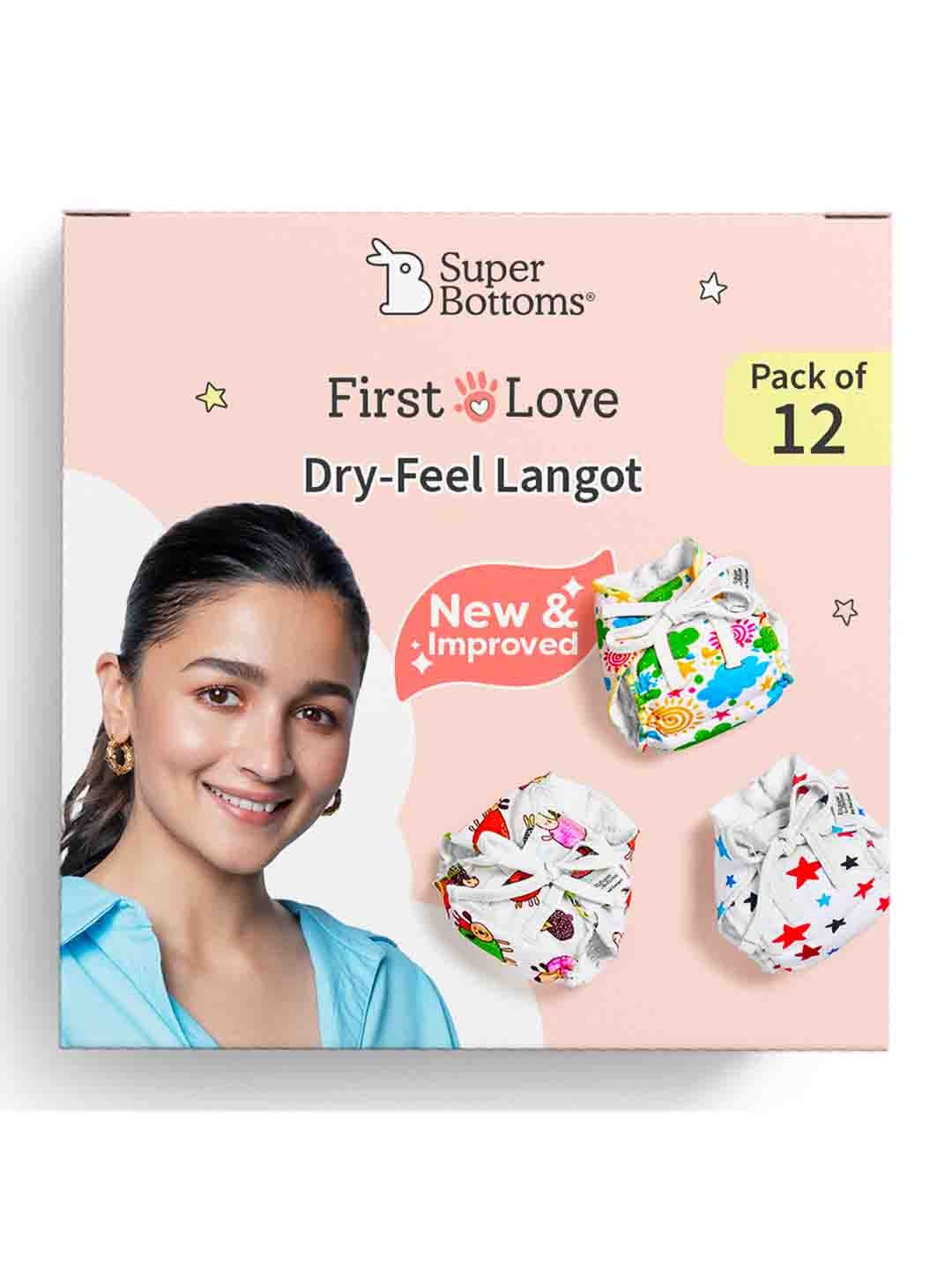 

SuperBottoms Set of 12 First Love Dry Feel Printed Langot - Small, White