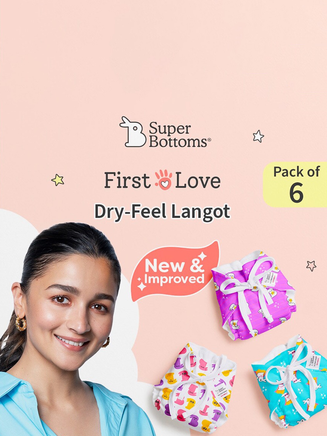 

SuperBottoms Set of 6 First Love Dry Feel Langot - Large, White