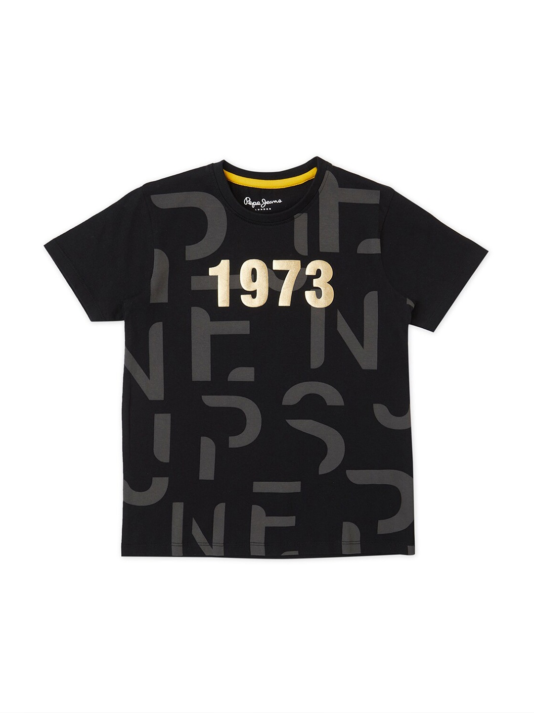 

Pepe Jeans Boys Typography Printed Pure Cotton Pockets T-shirt, Black