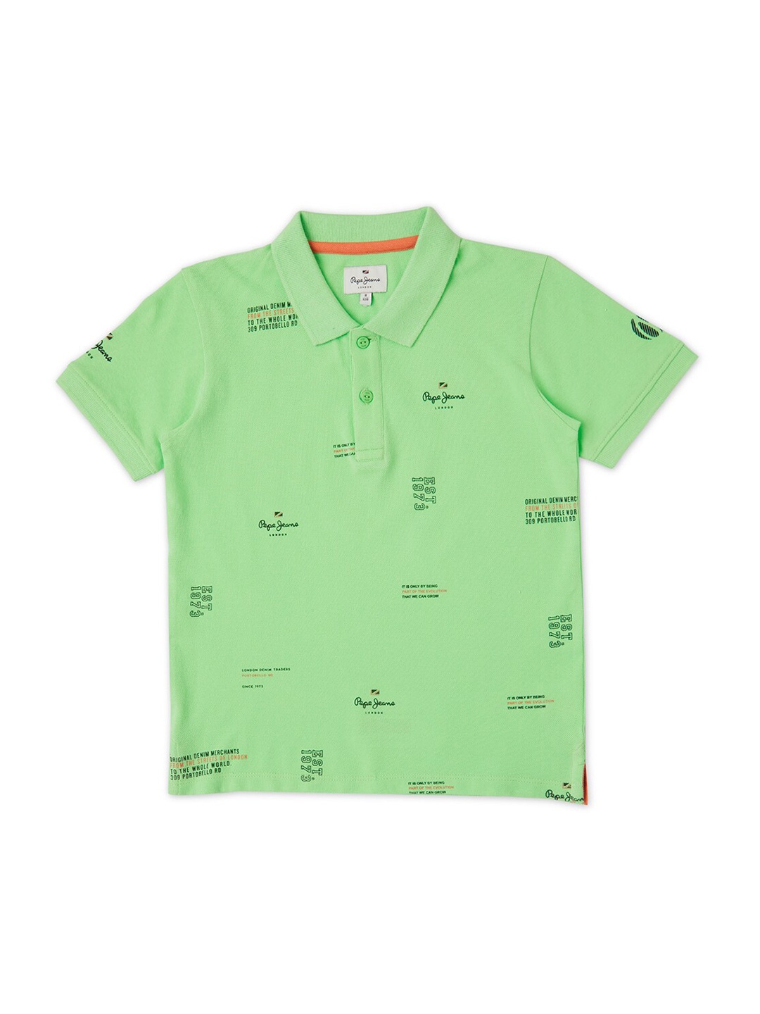 

Pepe Jeans Boys Typography Printed Polo Collar Pure Cotton T-shirt, Green