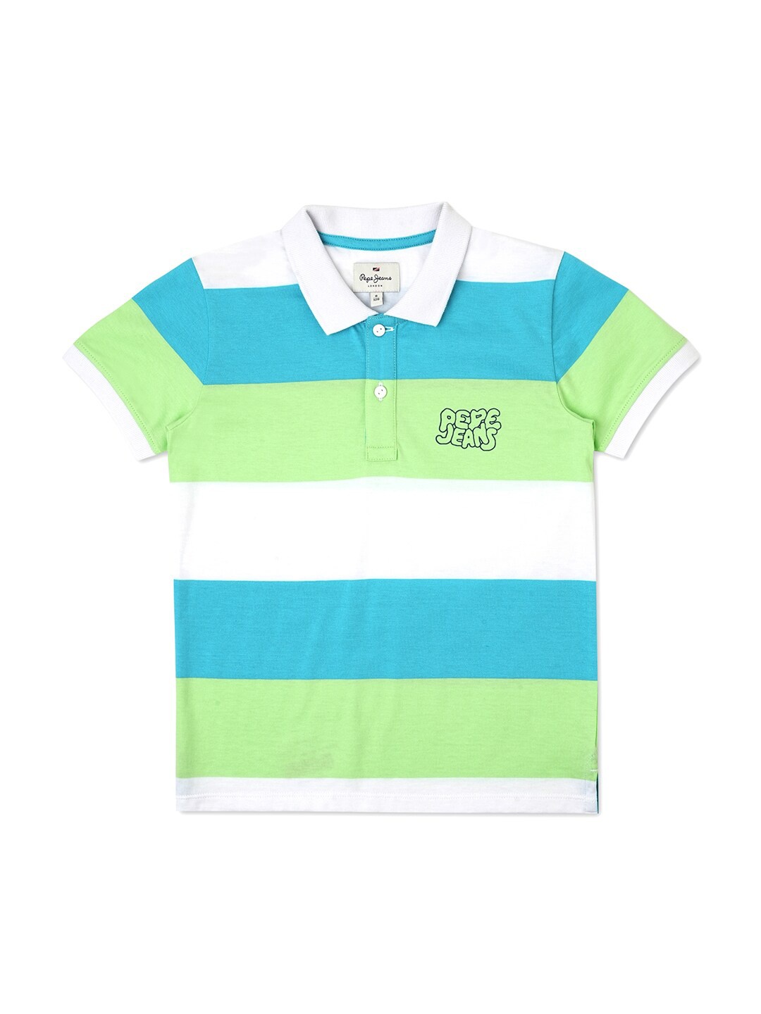 

Pepe Jeans Boys Striped Polo Collar Pure Cotton T-shirt, Green