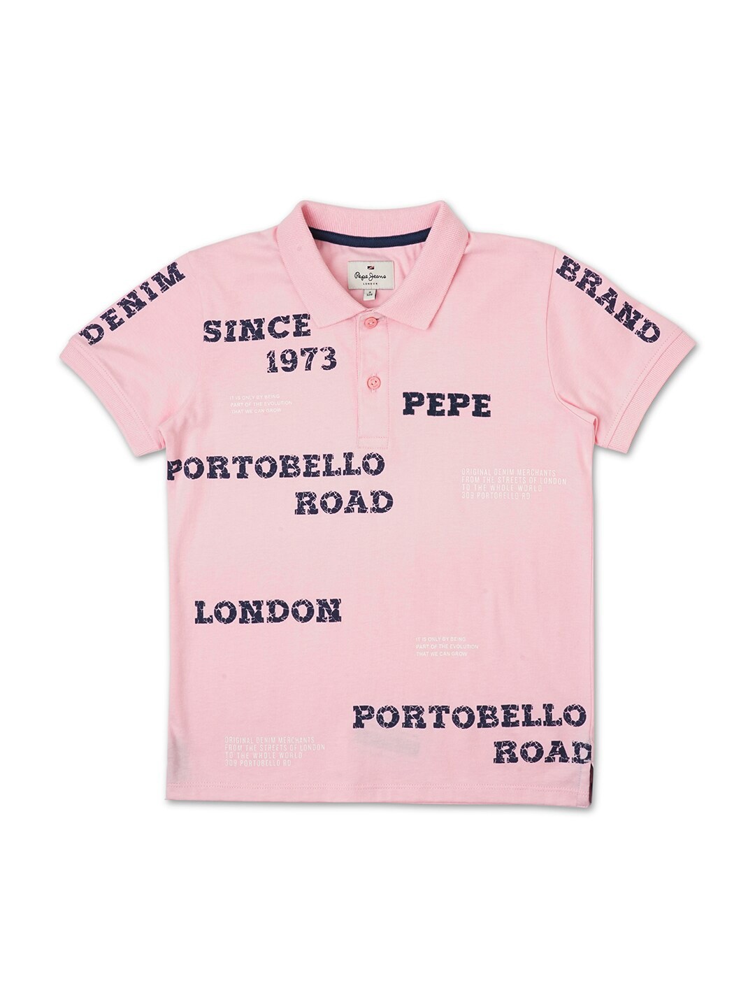 

Pepe Jeans Boys Typography Printed Polo Collar Pure Cotton T-shirt, Pink