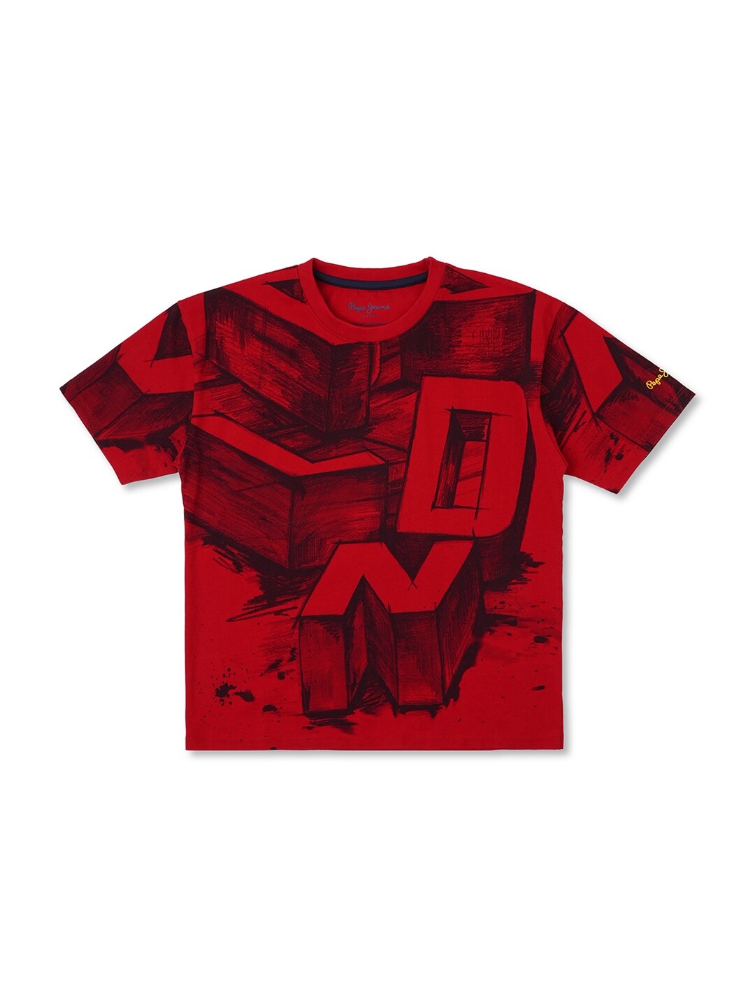 

Pepe Jeans Boys Abstract Printed Oversized Pure Cotton T-shirt, Red