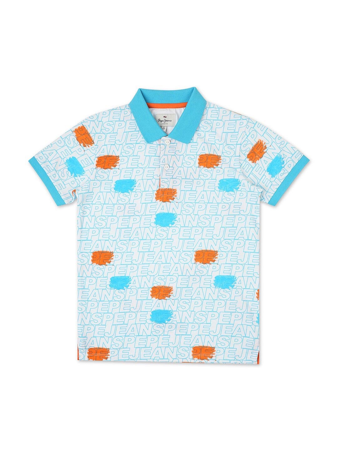 

Pepe Jeans Boys Typography Printed Polo Collar Pure Cotton T-shirt, Blue