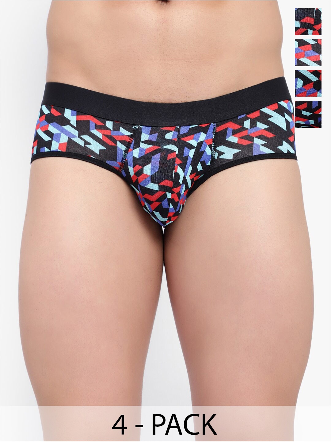 

Bruchi CLUB Pack Of 4 Printed Low-Rise Anti Bacterial Basic Briefs BRC-ML-BRF802-PRNT-4C-S, Black