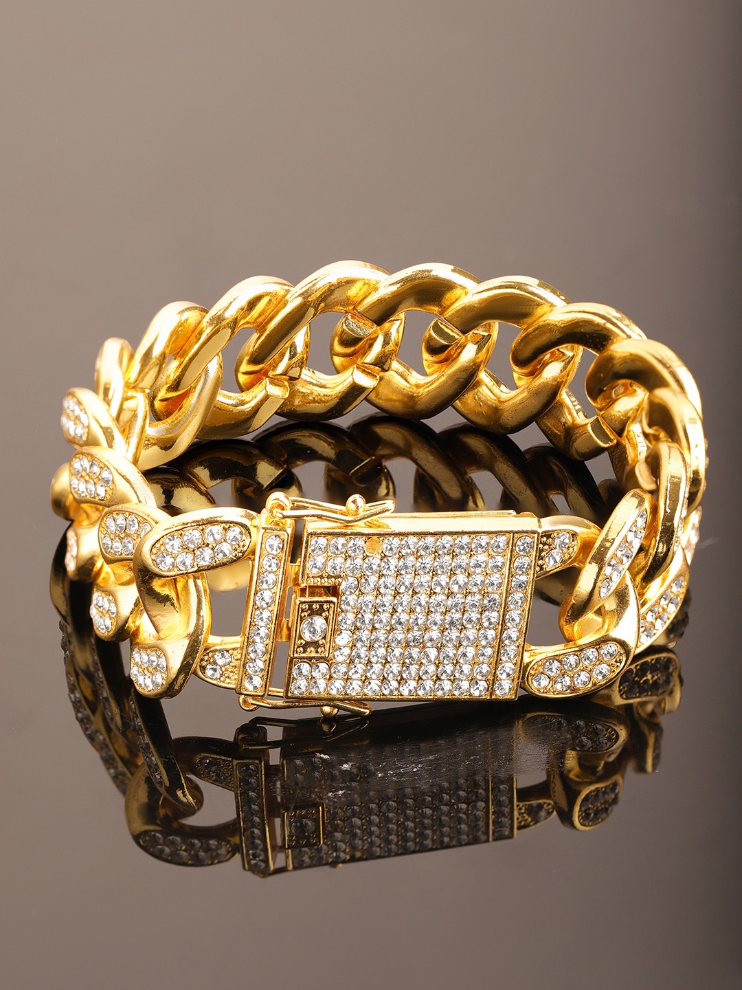 

The Roadster Lifestyle Co. Men Gold-Plated Cubic Zirconia-Studded Link Bracelet