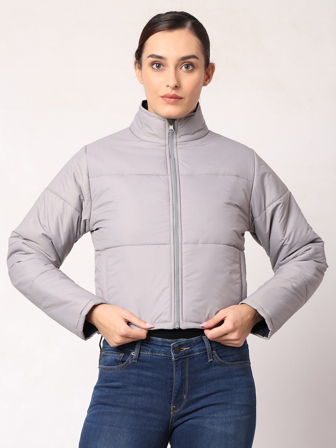 

Mark Leute Reversible Mock Collar Crop Padded Jacket, Grey