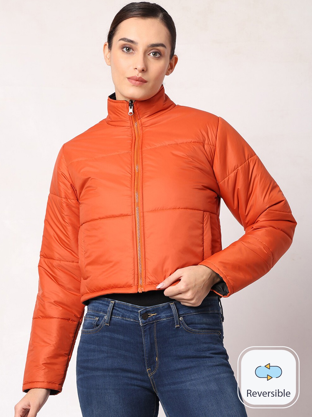 

Mark Leute Mock Collar Reversible Puffer Jacket, Orange