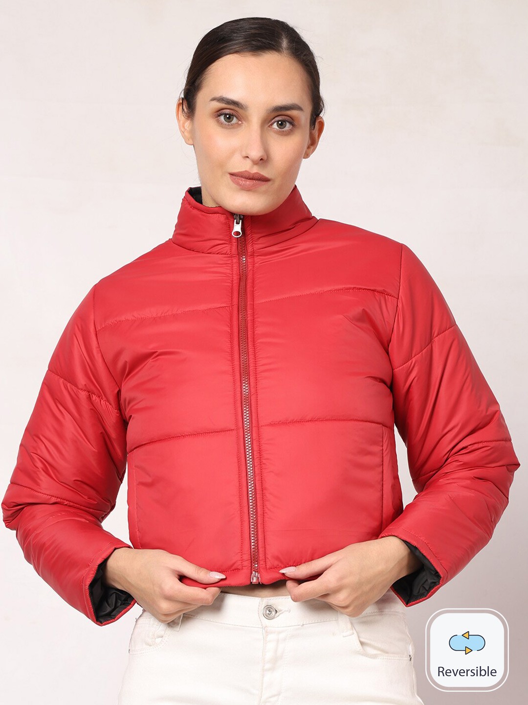 

Mark Leute Reversible Mock Collar Crop Padded Jacket, Red