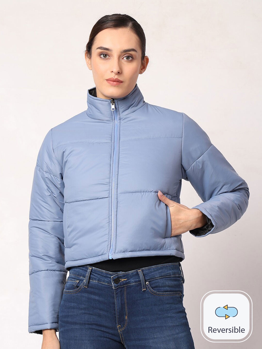

Mark Leute Reversible Mock Collar Crop Padded Jacket, Blue