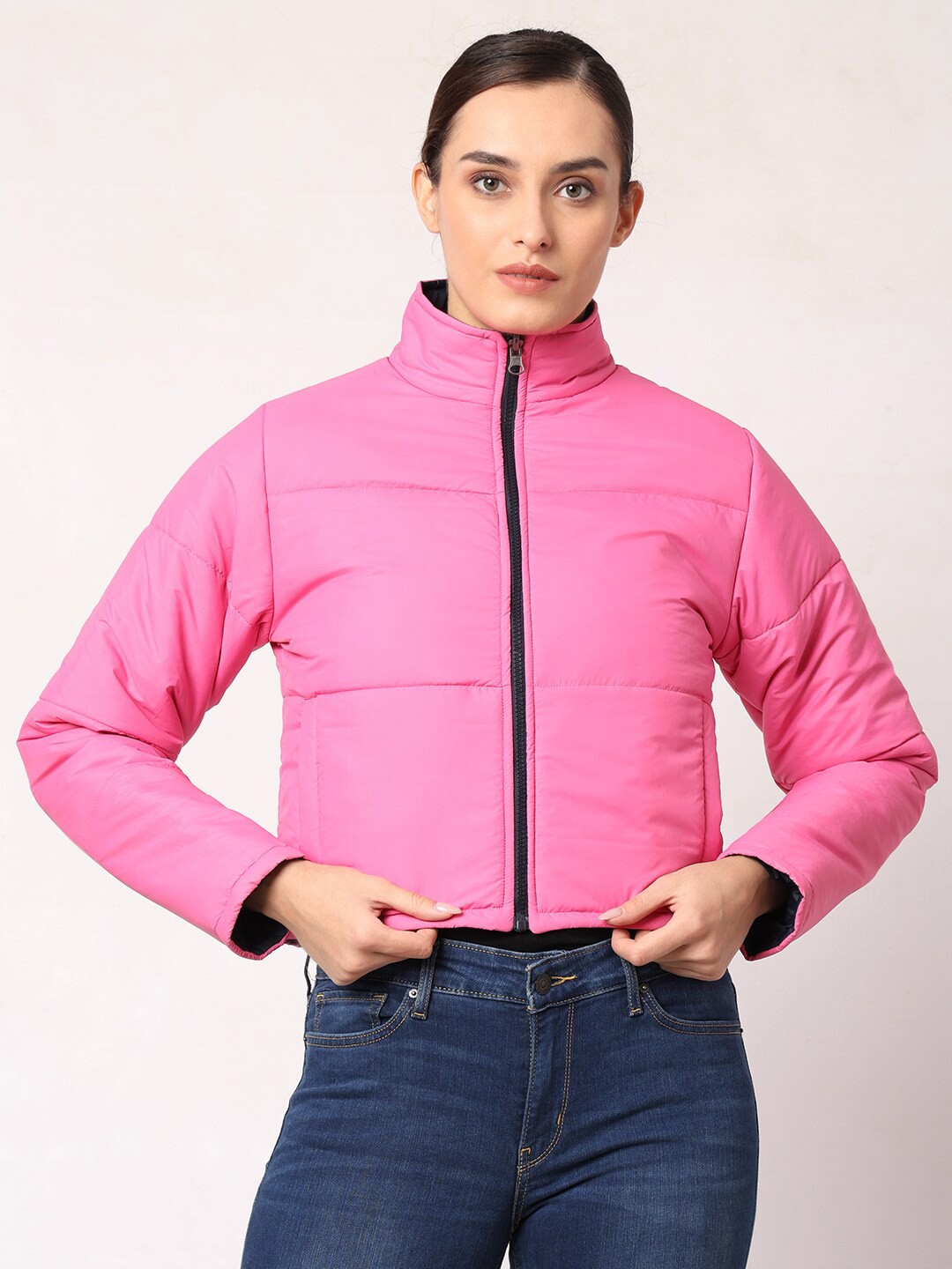 

Mark Leute Reversible Mock Collar Crop Padded Jacket, Pink