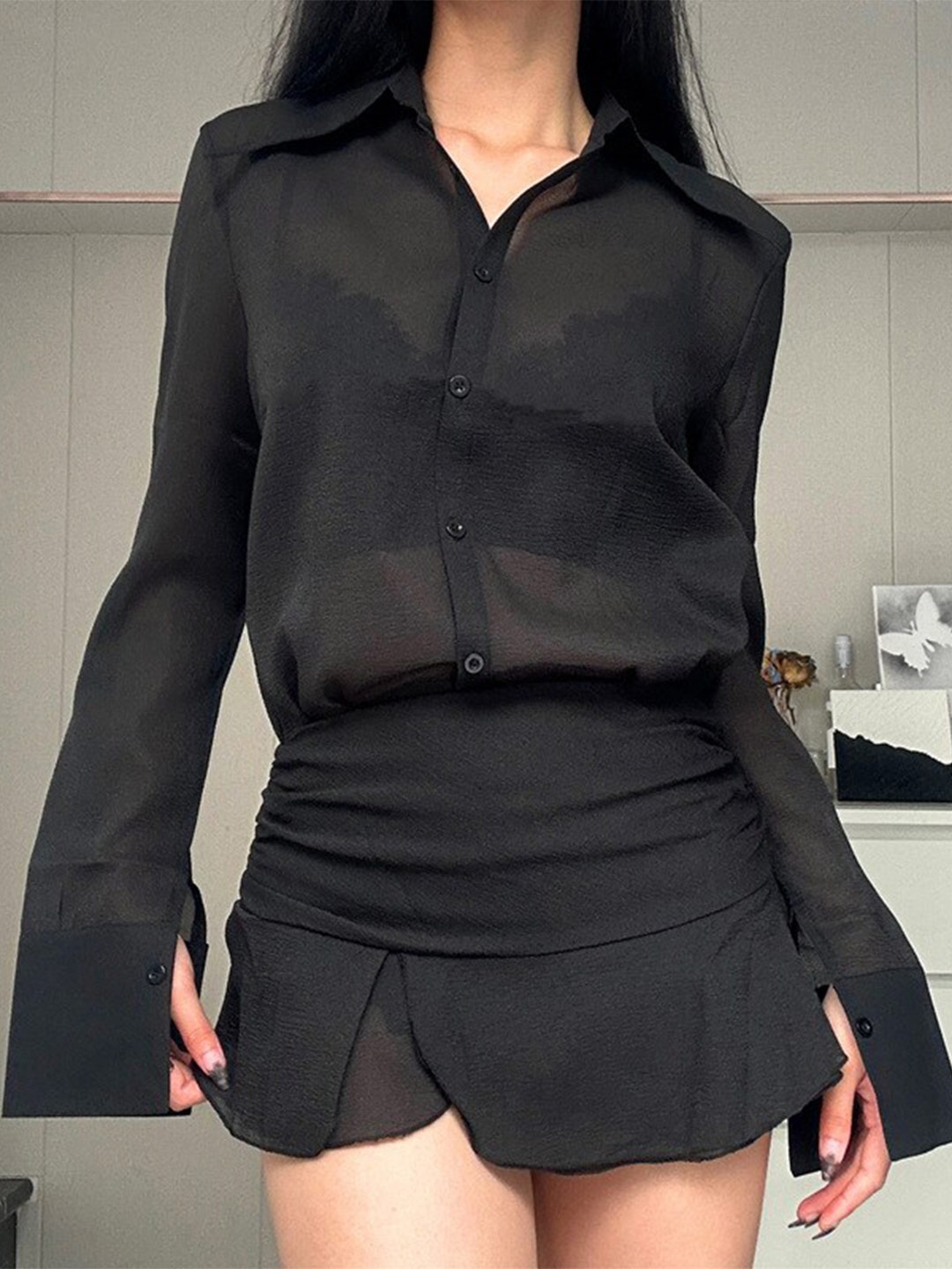 

StyleCast Black Shirt Collar Shirt With Skirt