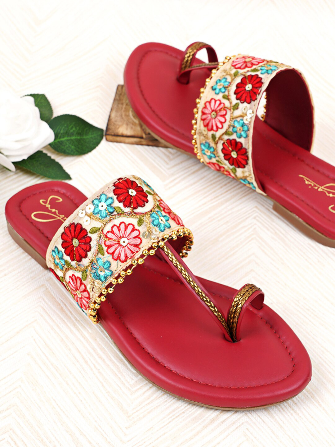 

Sangria Embellished One Toe Flats, Maroon
