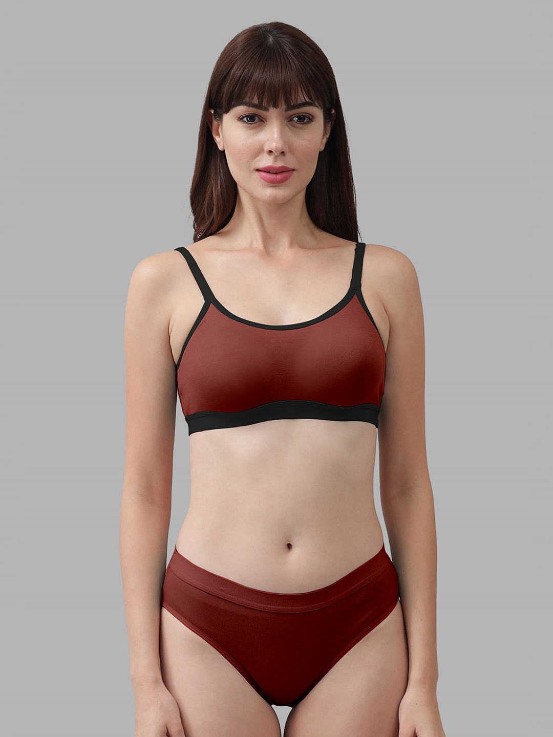 

AROUSY Cotton Lingerie Set, Maroon