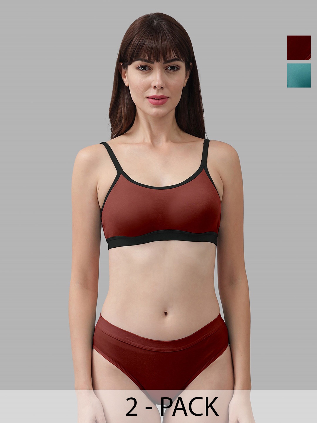 

AROUSY Pack Of 2 Cotton Lingerie Set, Green
