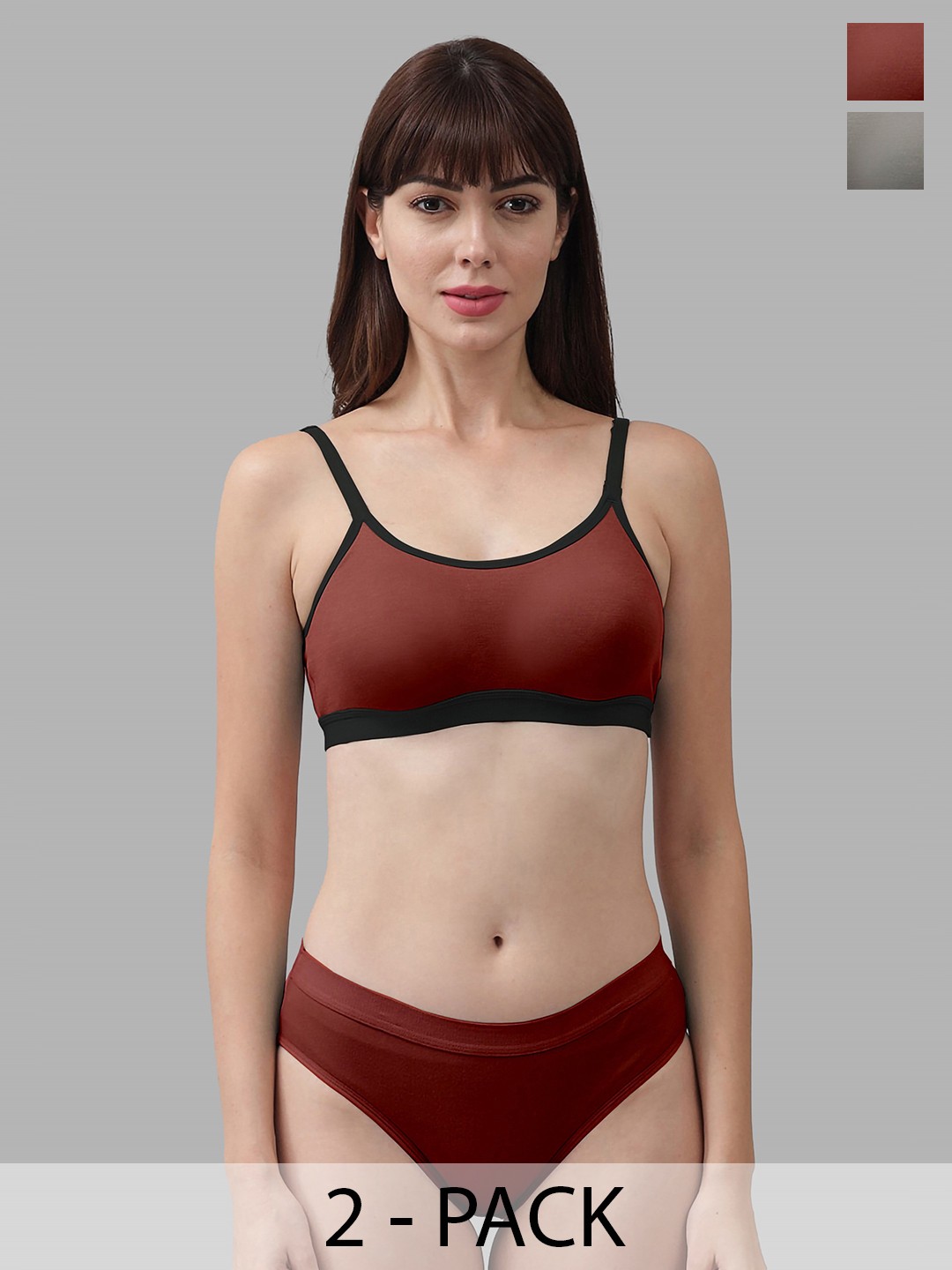 

AROUSY Pack Of 2 Cotton Lingerie Set, Maroon
