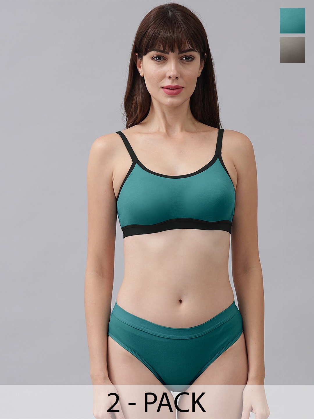

AROUSY Pack Of 2 Cotton Lingerie Set AR_C_CNORA, Grey